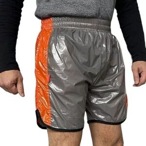 PU Nylon Sport Shorts - Gloss Grey/Orange - Size 3XL - DIE MODEWELT - NEW